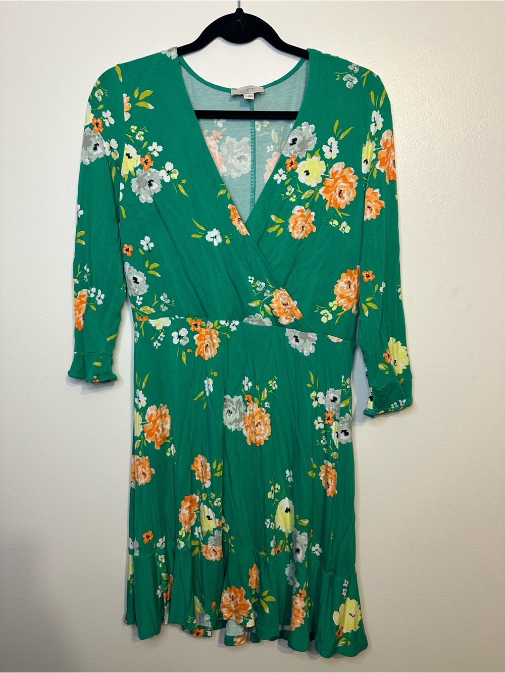 Loft Green Floral Wrap Dress
